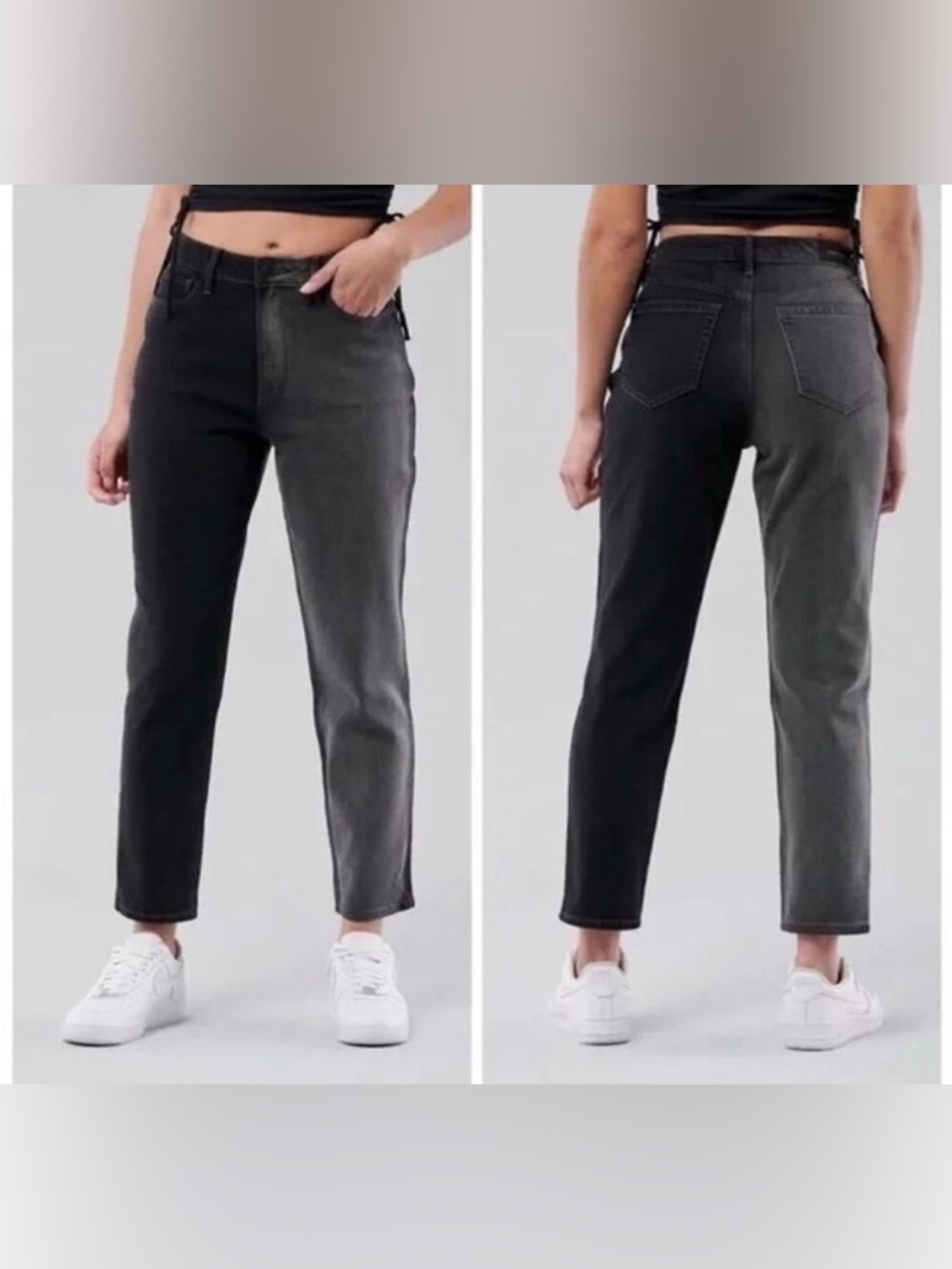 Hollister Curvy High Rise Mom Jeans Black / Gray Vintage Stretch Size 25